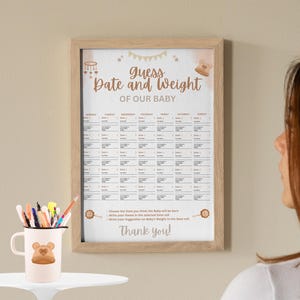 Errate das Geburtsdatum und Gewicht des Babys - Babyparty druckbares Banner | Gender Reveal Party Aktivität | Spiel Schild | Digitaler Download
