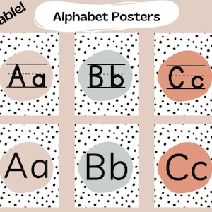 EDITABLE Modern Boho Spotty Classroom Alphabet Posters