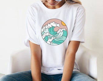 Comfort Retro Ocean Sun Tee Nature Graphic Tshirt, Womens Summer Tee, Sunrise Shirt For Women Beachy Shirts, Sunset Sweatshirt, Boho Summer Tee