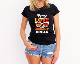Maglietta Peace Love Summer Break - Divertente maglietta grafica per uomini e donne, divertente maglietta estiva