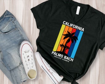 California Palm Tree TShirt, Camicie tropicali, Camicie da spiaggia, Camicia da vacanza, Camicia estiva California Tee, Camicia Beach Sunset Palms