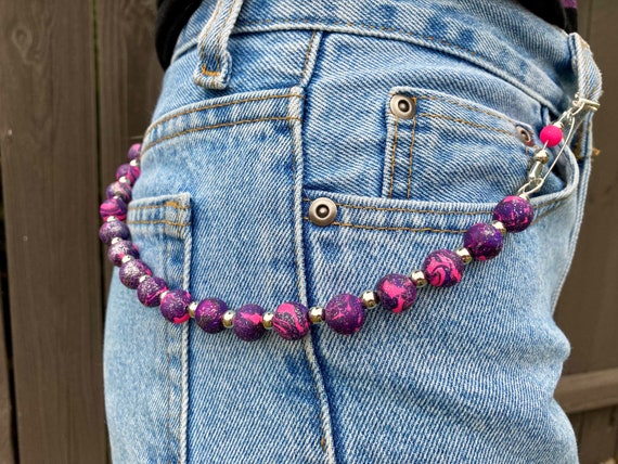 Beaded Pant Chain Handmade Purple Polymer Clay Beads Punk Accessories  Safety Pin Jewelry 