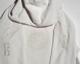 Sudadera o sudadera con capucha con bordado blanco sobre blanco de un planeta o bola giratoria. Imagina como quieras.