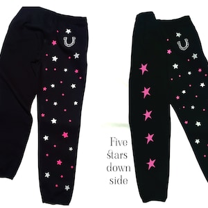 Star and horseshoe sweatpants  with glow stars and fluorescent pink stars