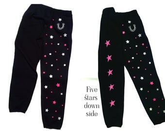 Star and horseshoe sweatpants  with glow stars and fluorescent pink stars