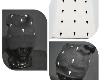 Black or white Beanie skull cap with white or black smudge dots