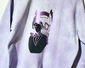 Man and cat purple bleach wash dyed sweatshirt 