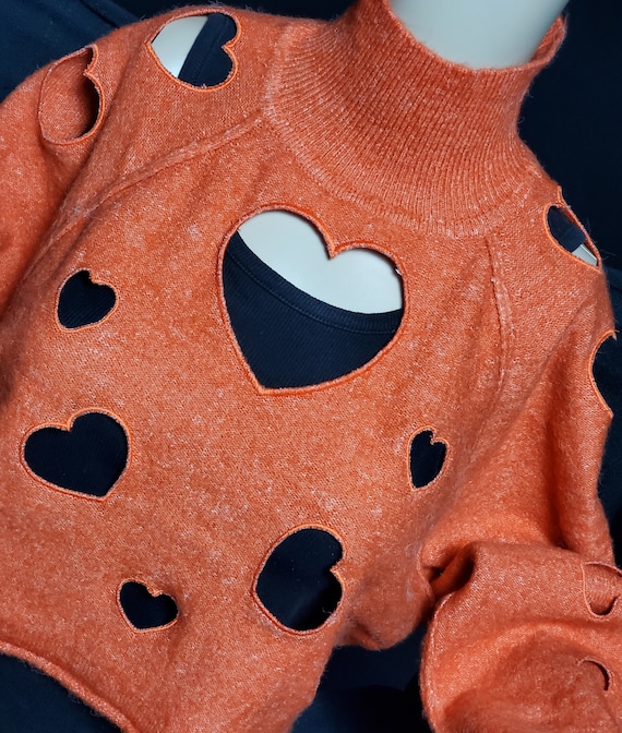 トップス SORIN Wool Blend Heart Cutting Sweater LAST OF Orange Cropped Lightweight Womens Mock Neck Sweater