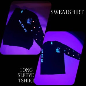 Black Long sleeve t-shirt or Sweatshirt with fluorescent and glow in the dark graphic design