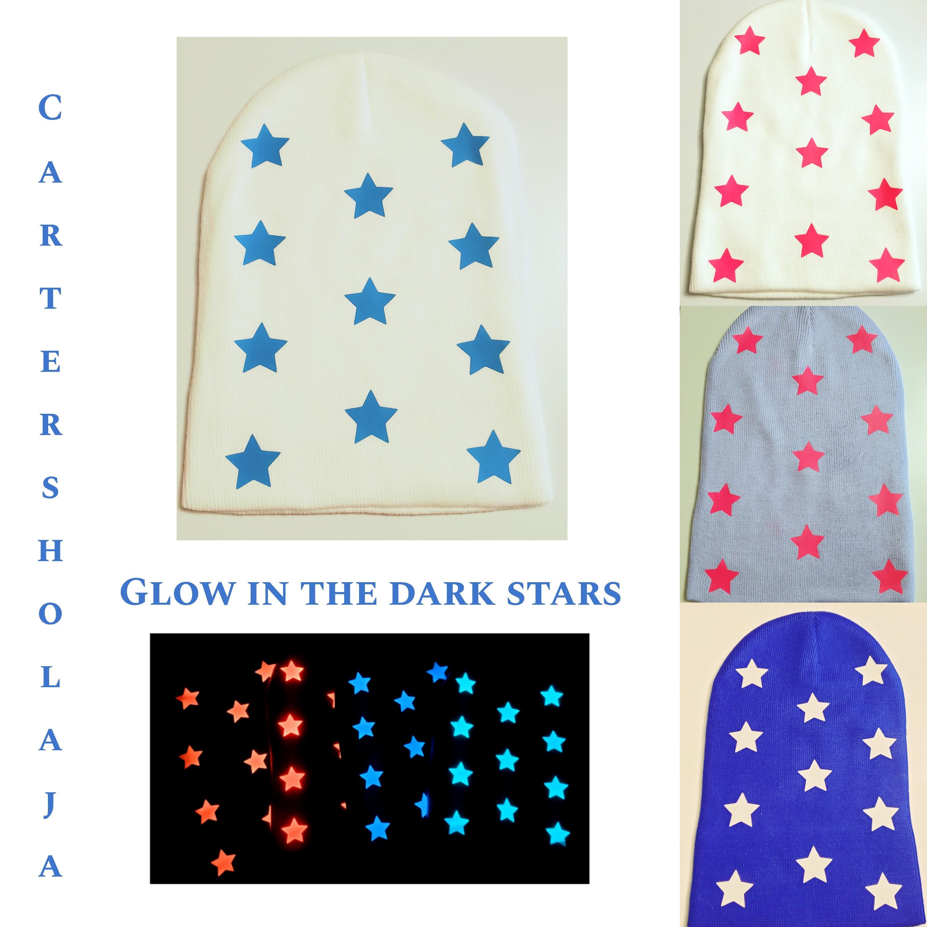 Starry Skull cap/Beanie with hot pink or blue glow in the dark & fluorescent stars