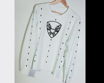Men's sweater White with embroidered free standing design and black icecreams, Limited edition medium weight material