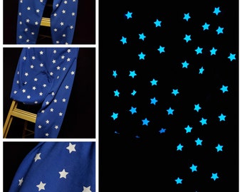 Mellow Blue sweatpants with white stars that glow in the dark
