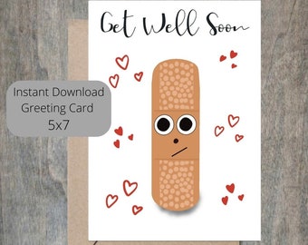 Get Well Soon Greeting Card | Get Well Bandaid Printable Greeting Card | Printable Card | Digital Download | Feel Better | You Print