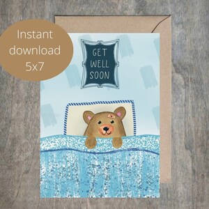 GET WELL SOON Cute teddy Bear w/ Hammer 5x6.5 Greeting Card Art #1339