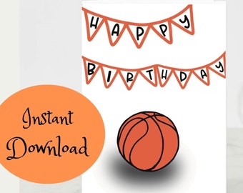 Alles Gute zum Geburtstag Basketball druckbare Grußkarte | Basketball alles Gute zum Geburtstag Printable | Sofortiger digitaler Download