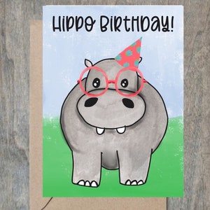 Carte de voeux imprimable d'anniversaire d'hippopotame | Fun Hippo Joyeux anniversaire Téléchargement instantané | Téléchargement numérique | Vous imprimez