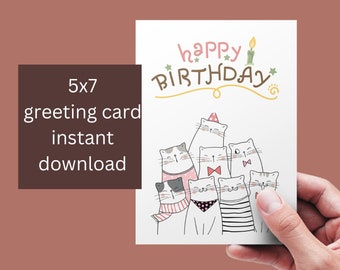 Happy Birthday Cat Printable Greeting Card | Cat Birthday Card | Instant Printable Card |Digital Download Card | From All Of Us Digital Card