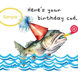 Carte de voeux imprimable de pêche amusante | imprimable de pêche à la morue d'anniversaire | Carte de téléchargement numérique | Carte numérique de pêche | Vous imprimez