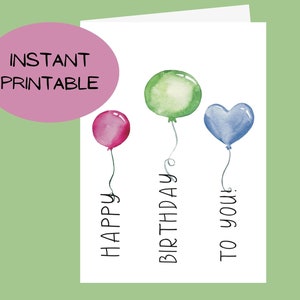 Happy Birthday Balloons Printable Card | Happy Birthday Instant Download | Digital Download | You Print