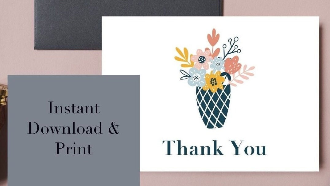 Floral Thank You Card | Printable Vase Design (PDF) - Etsy