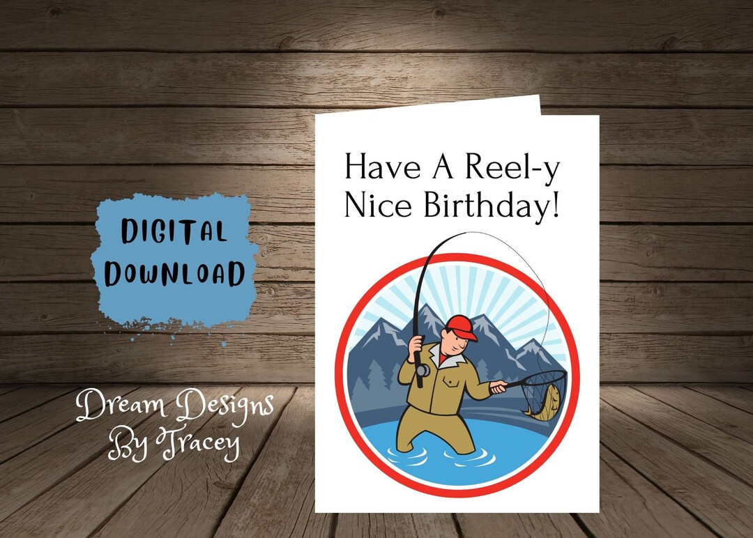 Funny Fishing Birthday Card | Printable Angler Design (digital Download ...