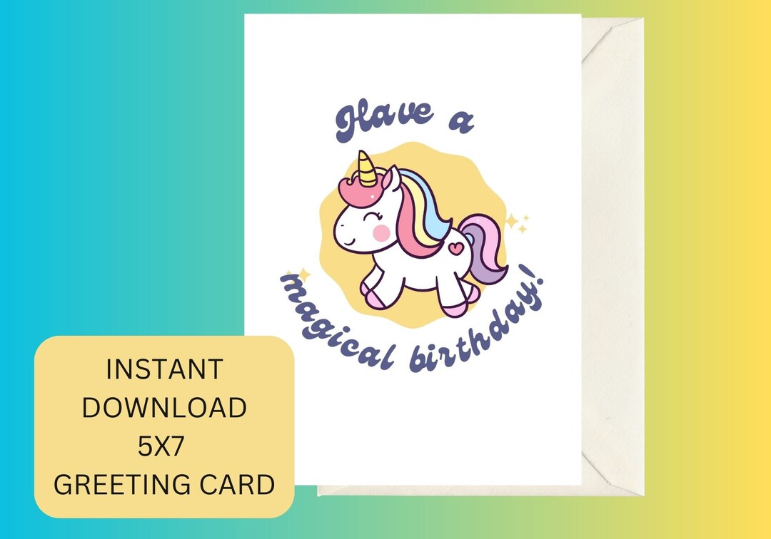 Unicorn Happy Birthday Printable Greeting Card Cute Unicorn - Etsy