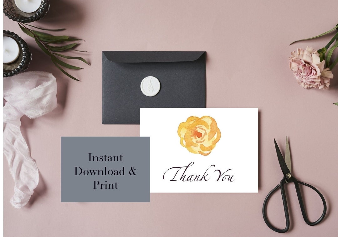 Simple Flower Thank You Printable Greeting Card | Instant Digital ...