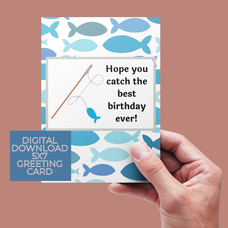 Funny Fishing Birthday Card | Printable 5x7 Greeting (digital Download ...