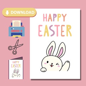 Carte de voeux imprimable Happy Easter Bunny | Carte imprimable de Pâques | Téléchargement numérique Joyeuses Pâques | Carte numérique | Vous imprimez