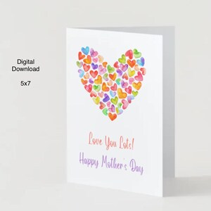 Cartão de felicitações para o Dia das Mães para impressão, corações em aquarela, cartão digital, cartão para impressão, em branco