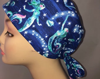 Tie Back Scrub Hat Mermaid Magic CRNA CNOR Dr Surgical skull Cap Surgeon Unisex