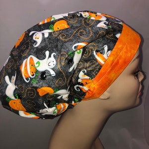 Bouffant Scrub Hat Halloween Ghost Pumpkin  Spider adjustable cap CRNA CNOR