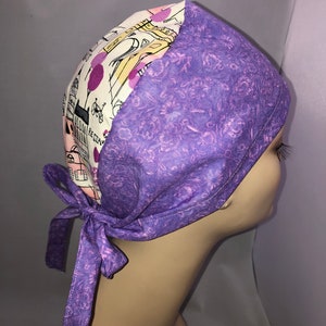 Paris France Combo Lavender Tie Back Scrub Hat CRNA CNOR Dr Skull Cap Surgeon Nurse CORT