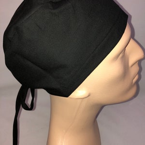 Tie Back Scrub Hat Black CRNA CNOR Dr Skull Cap Surgeon