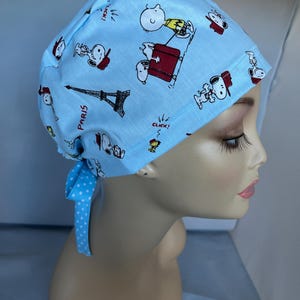 Tie Back Scrub Hat Travel Dog Paris Vacation CRNA CNOR Dr Chef