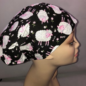 Euro Scrub Hat Counting Sheep Cord Lock Adjustable CRNA CNOR Anesthesia Cap Xray Lambs