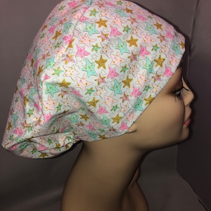 Euro Scrub Hat Stars Healthcare Hero Pink Gold Toggle Adjustable CRNA CNOR Chef Cap Xray Dentist