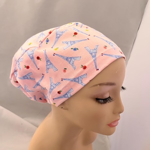 Eiffel Tower Euro Scrub Hat Travel Paris France Toggle Adjustable CRNA CNOR Pink