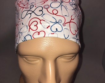 Healthcare Hero Stethoscope Combo Tie Back Scrub Hat CRNA CNOR Dr Skull Cap Surgeon Cardiology