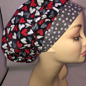 Bouffant Scrub Hat Chalkboard Valentine Hearts Toggle Adjustable Surgical Bonnet CRNA CNOR Cardiovascular