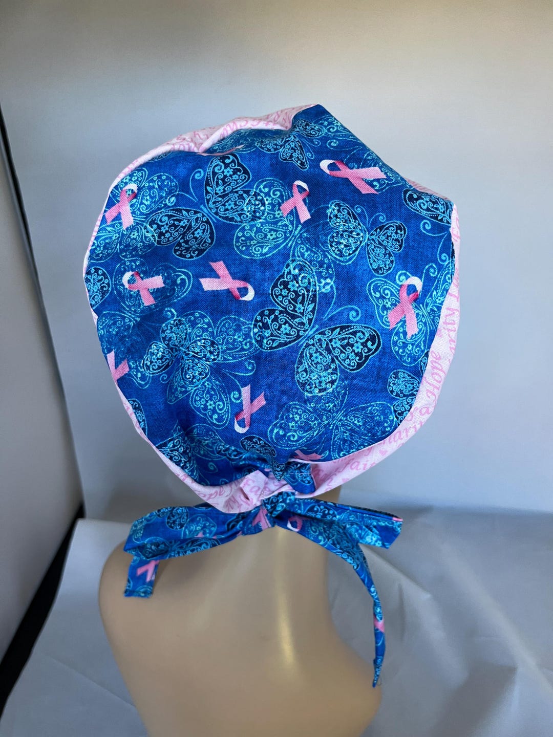 Breast Cancer Awareness Tie Back Surgical Scrub Hat Pink Ribbons ...