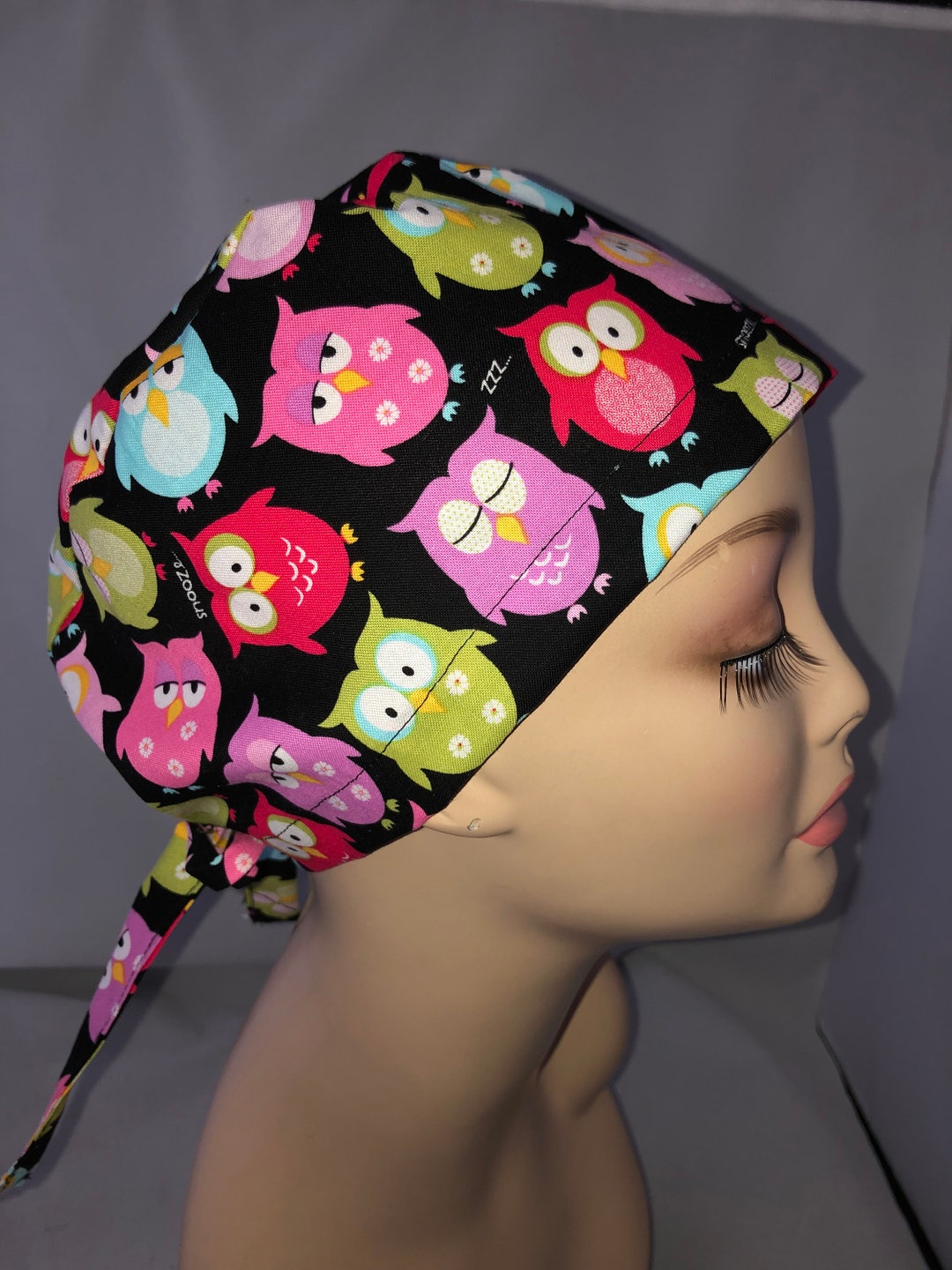 Tie Back Scrub Hat Colorful Sleepy Owls Adjustable Crna Cnor Photo Inspiration
