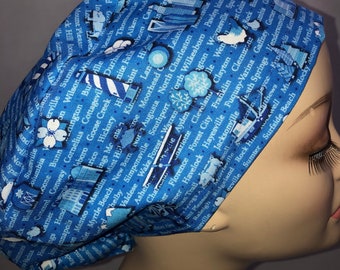 Euro Scrub Hat North Carolina SC Cities Blue Unisex Toggle Adjustable CRNA Nurse Chef Cap Xray Dentist