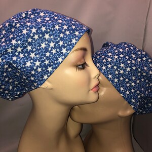 Euro Scrub Hat Stars Healthcare Hero Blue SilverToggle Adjustable CRNA CNOR Chef Cap Xray Dentist