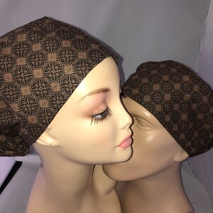 Euro Scrub Hat Moroccan Tile Black Gold Cord Lock Adjustable CRNA CNOR Chef Cap Xray Dentist