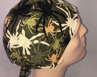 Tie Back Scrub Hat Spiders Camouflage Hunting CRNA CNOR Dr Skull Cap Surgeon Unisex