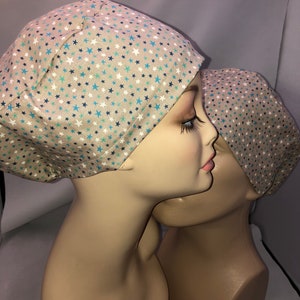 Euro Scrub Hat Stars on Khaki Toggle Adjustable CRNA CNOR Chef Cap Xray Dentist