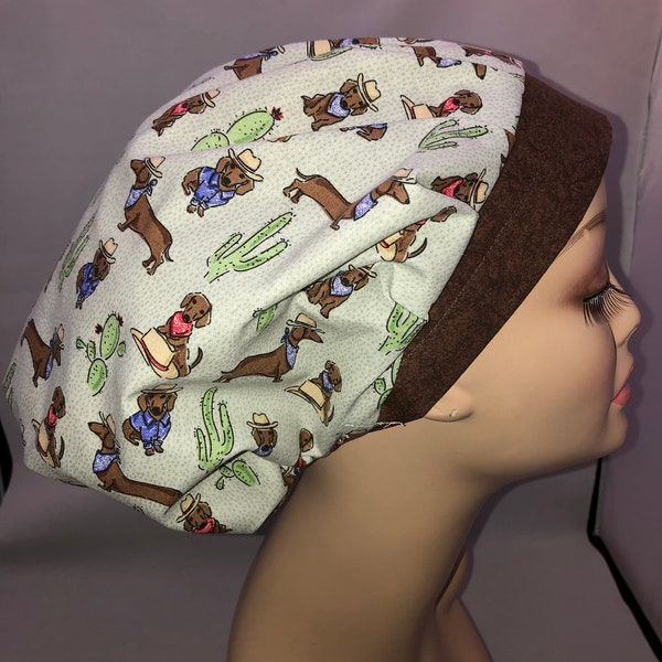 Bouffant Scrub Hat Western Cowboy Dachshund Dog Toggle Adjustable CRNA CNOR Md Chef