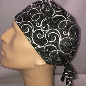 Tie Back Scrub Hat Black Silver CRNA CNOR Dr Scrub Cap Surgeon