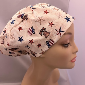 Euro Scrub Hat Stars Liberty Bell Patriotic Toggle Adjustable CRNA CNOR Chef Surgical Cap Xray Dentist